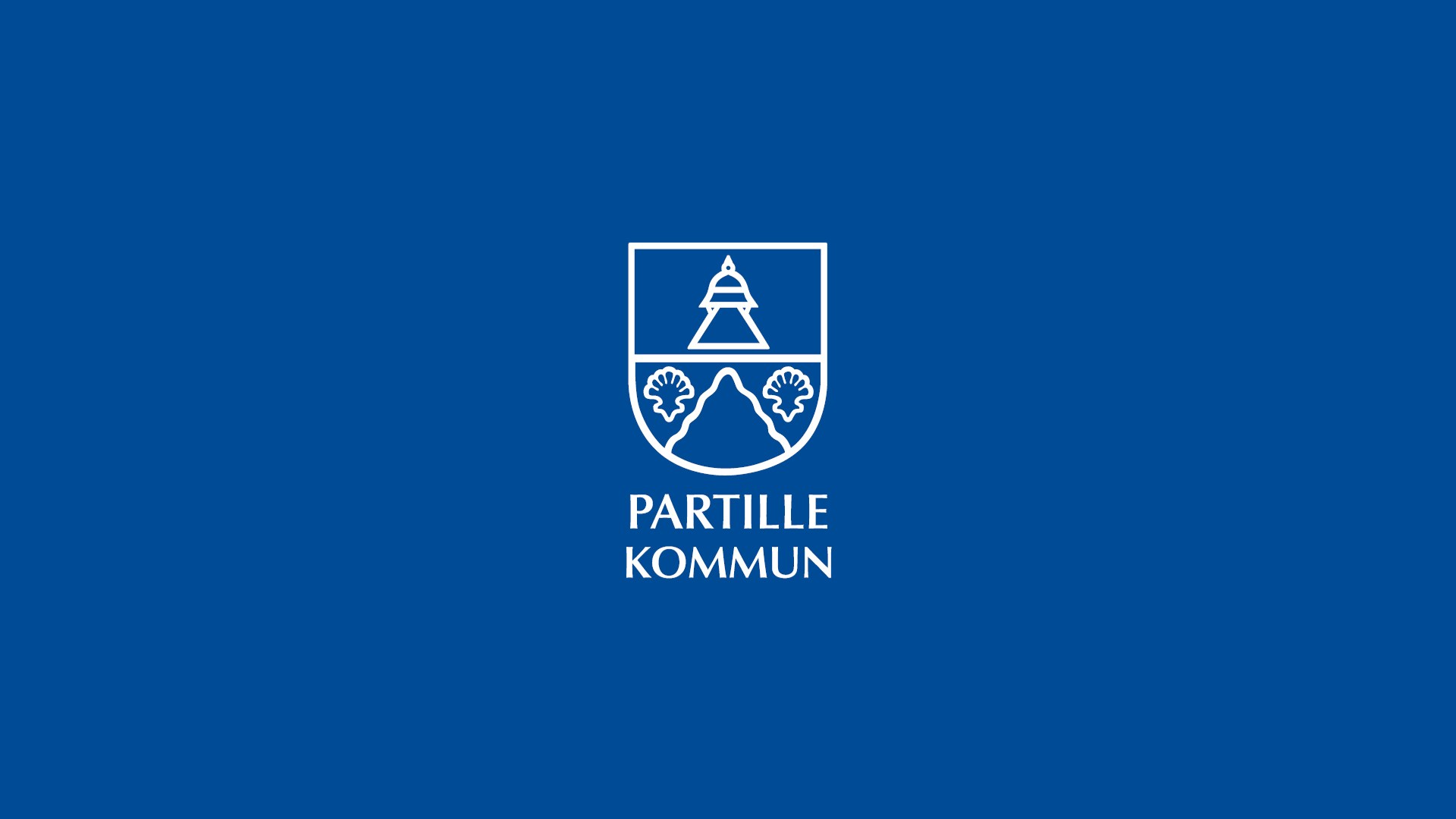 En blå bakgrund med logotypen för Partille kommun.