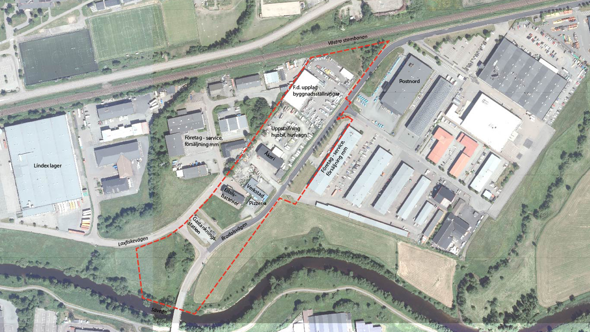 Ortofoto som visar planområdet i Brodalen.