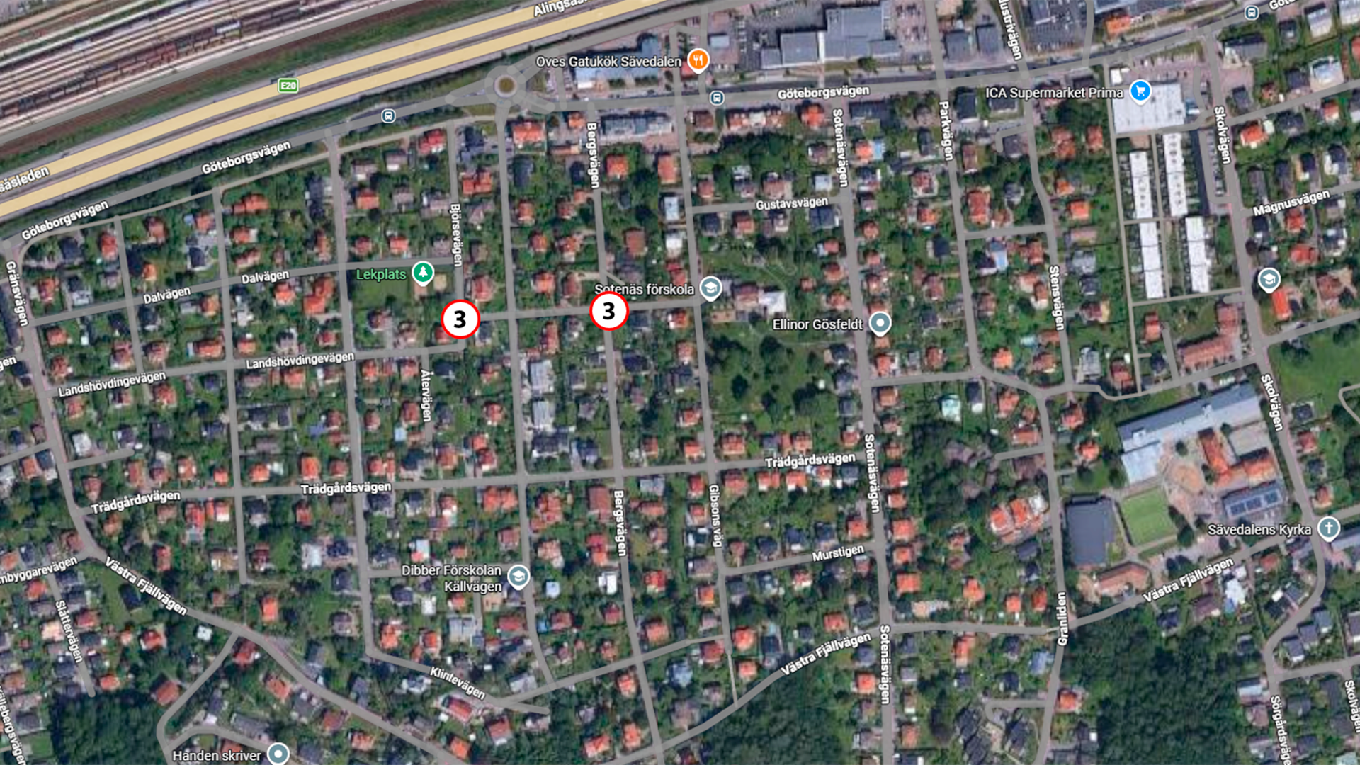 Kartan visar etapp 3 med siffror i cirklar.