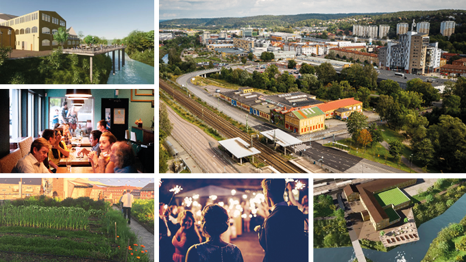 Collage av bilder som illustrerar vad destination Kniven kan vara i framtiden.