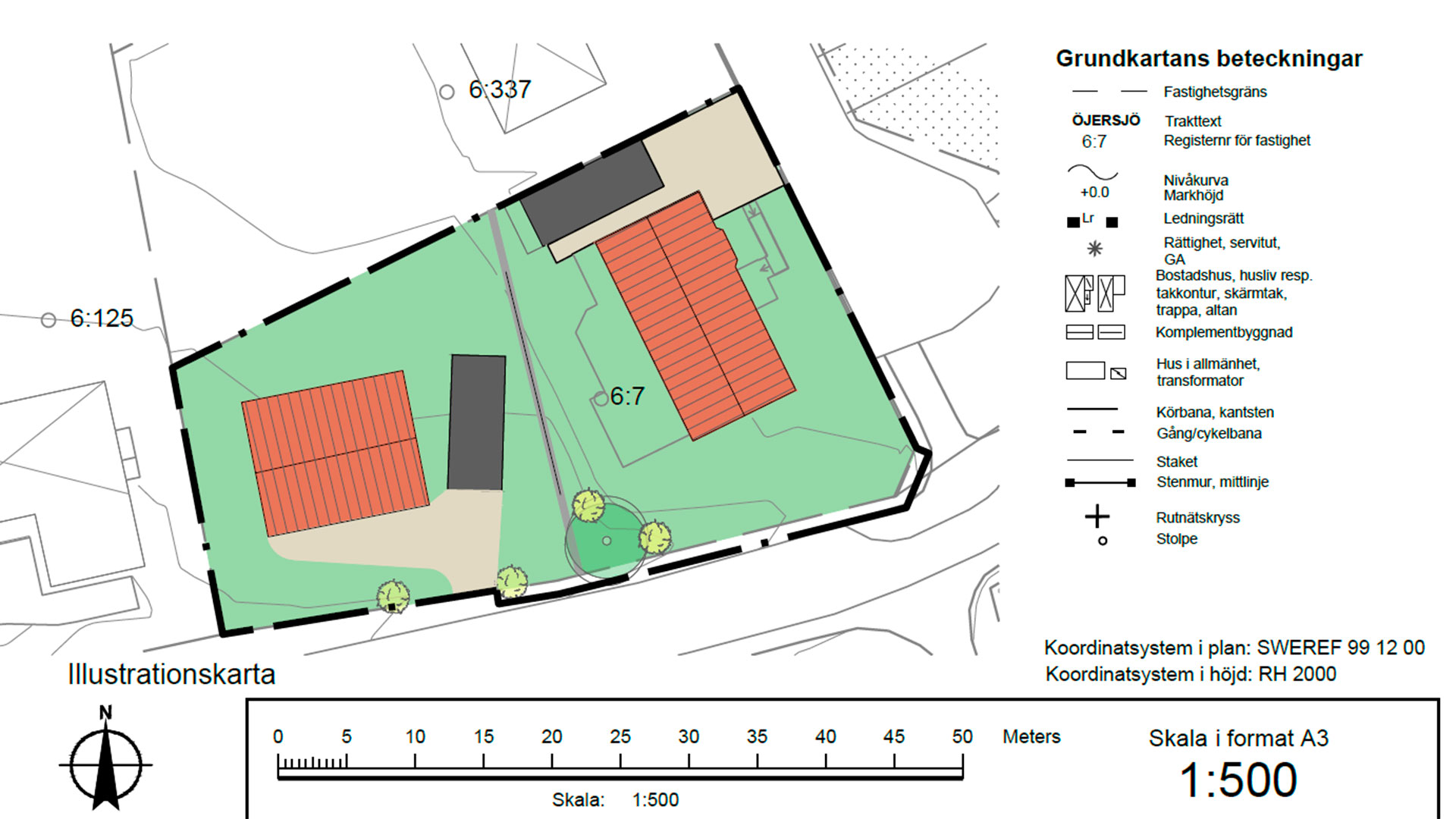 Illustrationskarta tillhörande detaljplan för bostäder på Lyckotalsvägen 2.