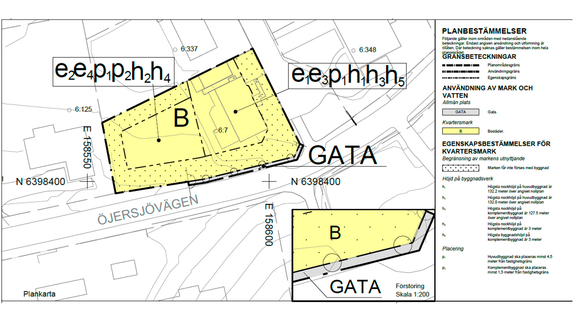 Plankarta tillhörande detaljplan för bostäder på Lyckotalsvägen 2.
