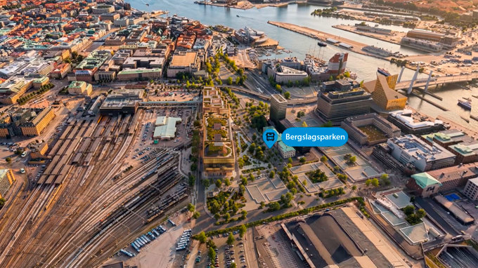 Illustration som visar var den nya hållplatsen Bergslagsparken, där expressbusslinje X8 stannar, ligger i Göteborg. Källa: Jernhusen AB.