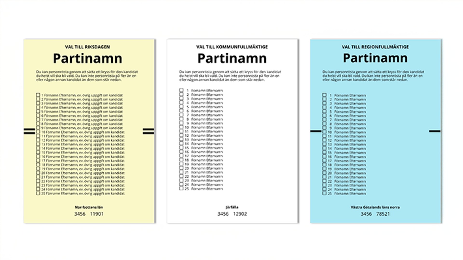 Bild på valsedlar i olika färger.