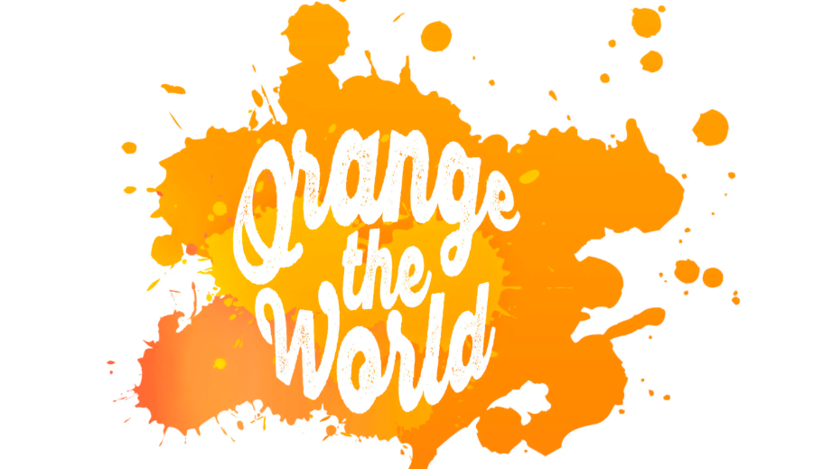 En illustration för den internationella kampanjveckan Orange Week. Består av orange text Orange the world.