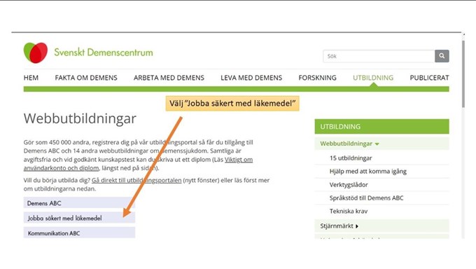 Skärmdump från svenskt demenscentrums webbplats. 